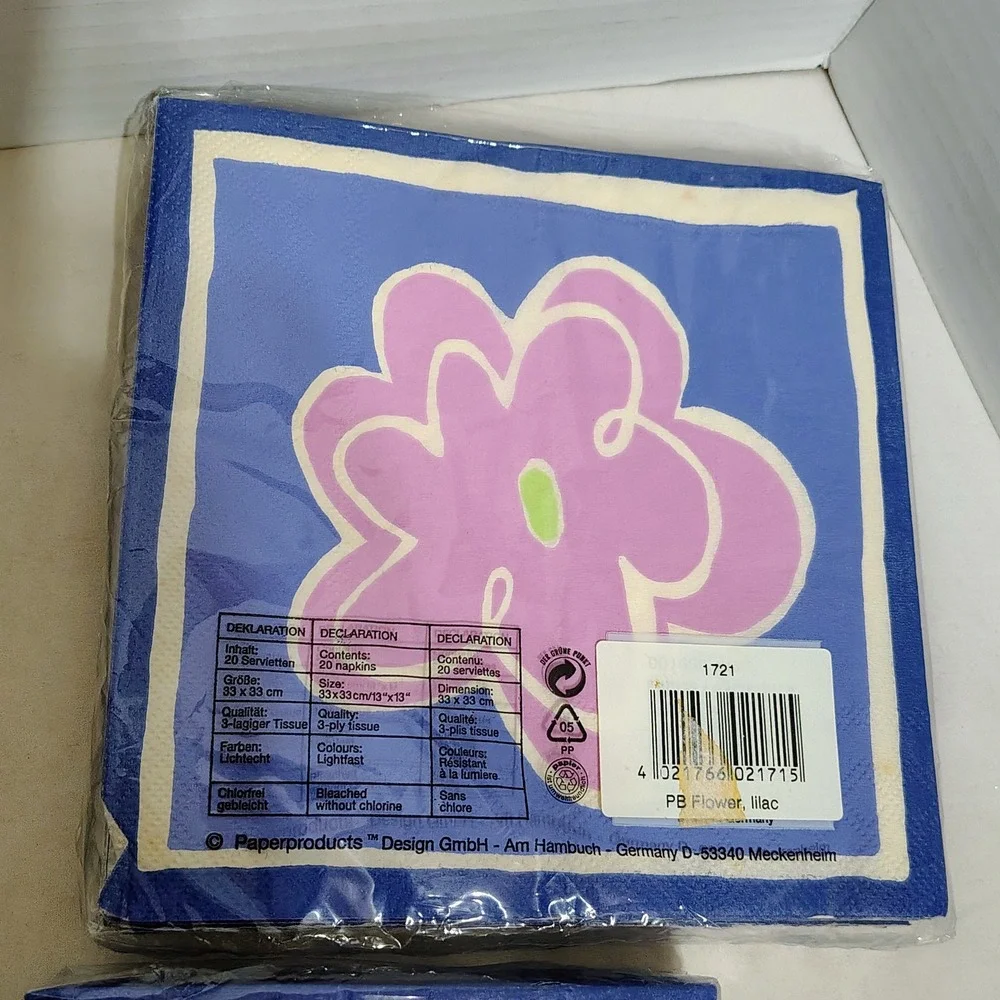 Paperproducts Design PB Flower Napkins Blue‎ Green Pink Set of 4